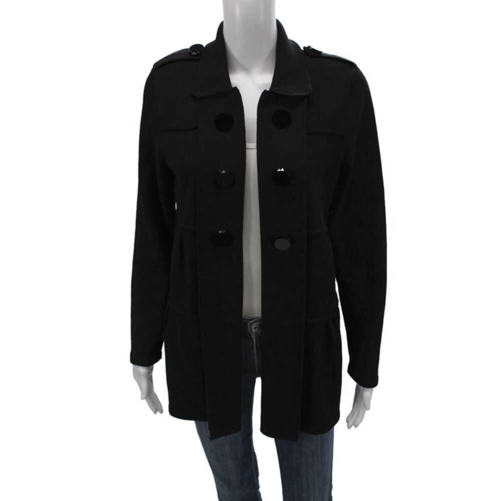 Fianona Womens Coatigan Black Button Long Sleeve Size M
